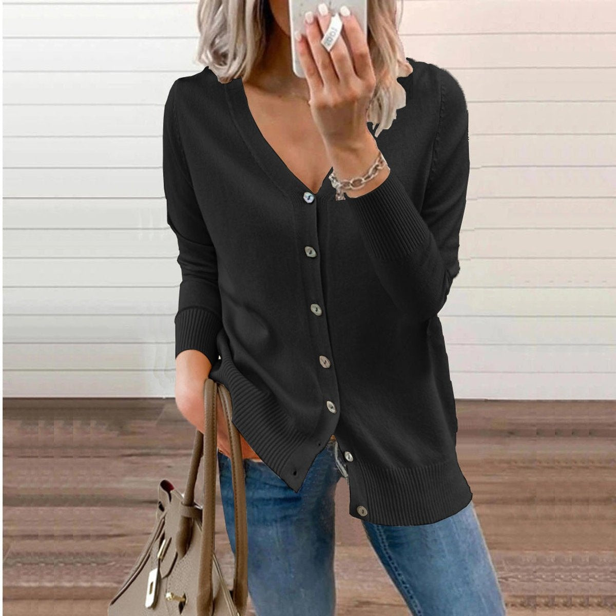 Madison | Women's Lightweight Cardigan Sweater V Neck Button Up Long Sleeve