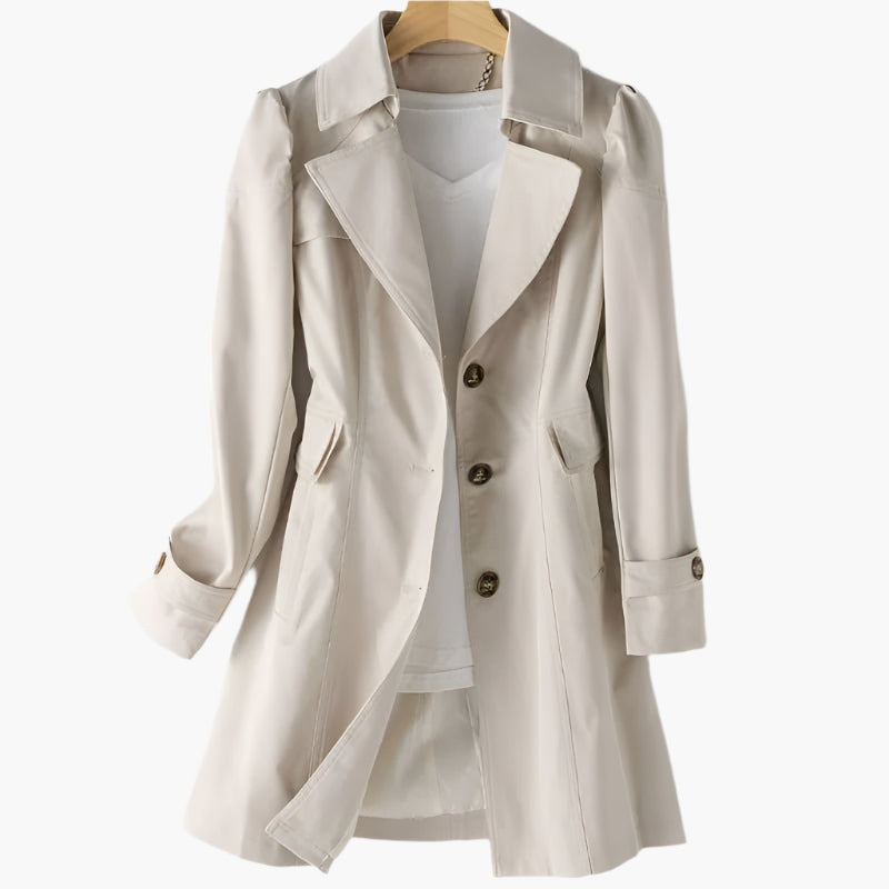 Delilah | Women's Long Trench Coat Button Front Lapel