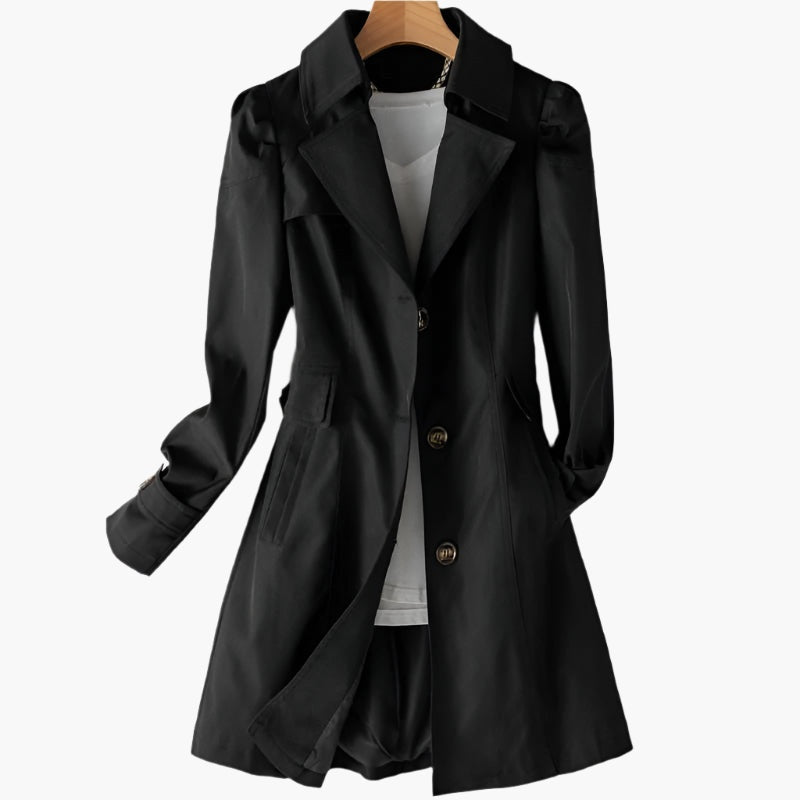 Delilah | Women's Long Trench Coat Button Front Lapel