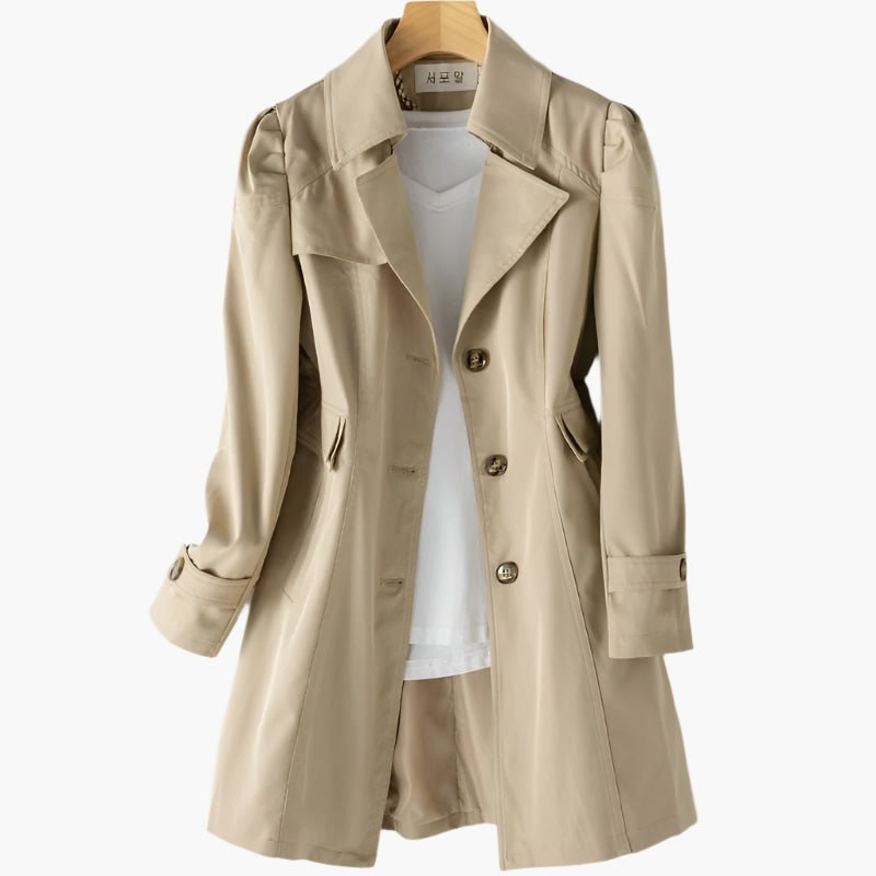 Delilah | Women's Long Trench Coat Button Front Lapel