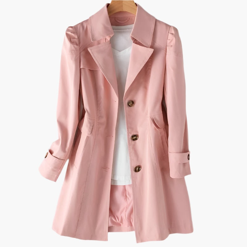 Delilah | Women's Long Trench Coat Button Front Lapel