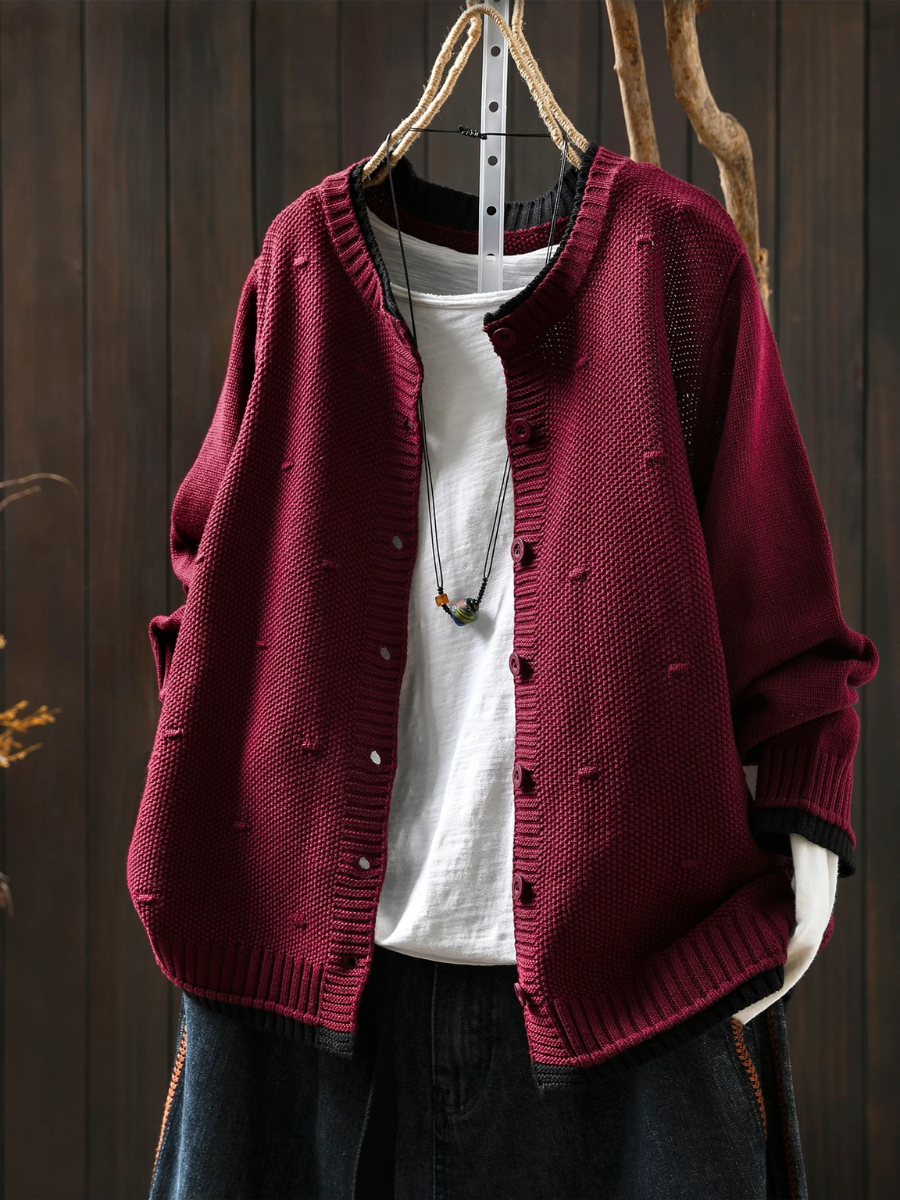 Winnie | Oversized Knit Wine Red Cardigan