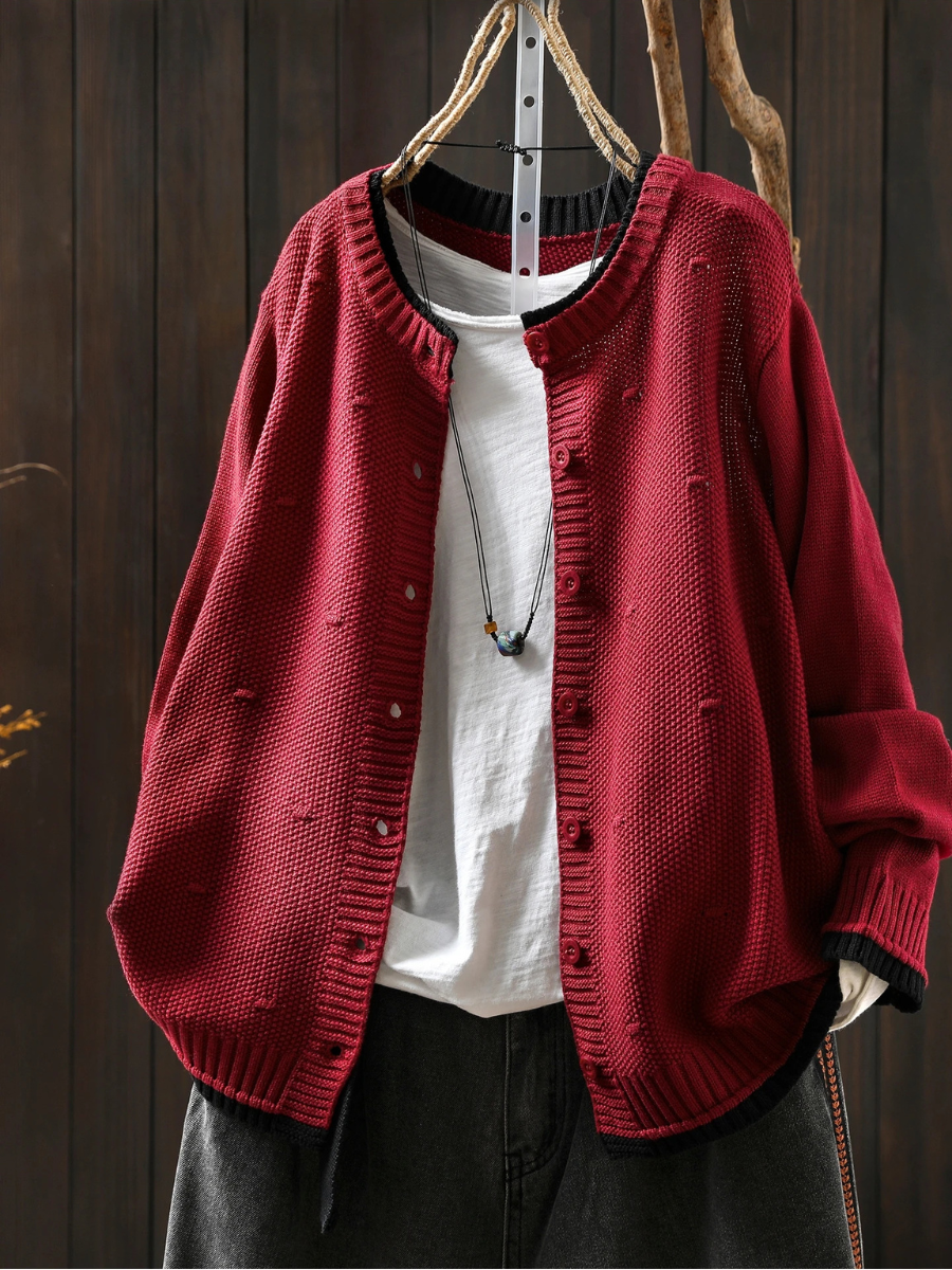 Winnie | Oversized Knit Wine Red Cardigan
