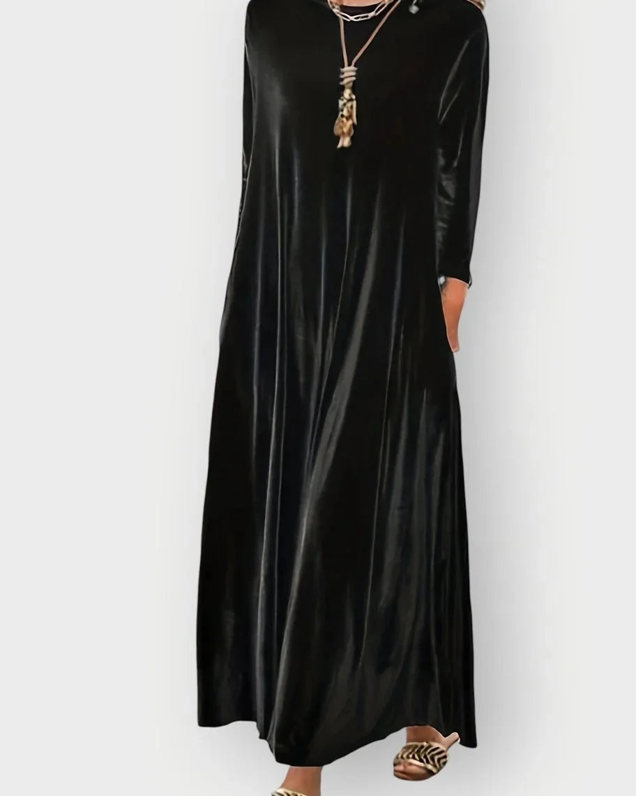 Velvet Dress – Burgundy Long Sleeve Maxi