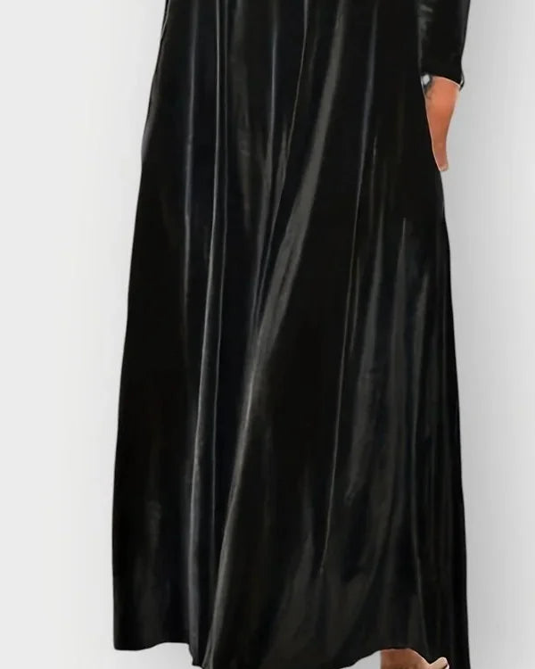 Velvet Dress – Burgundy Long Sleeve Maxi