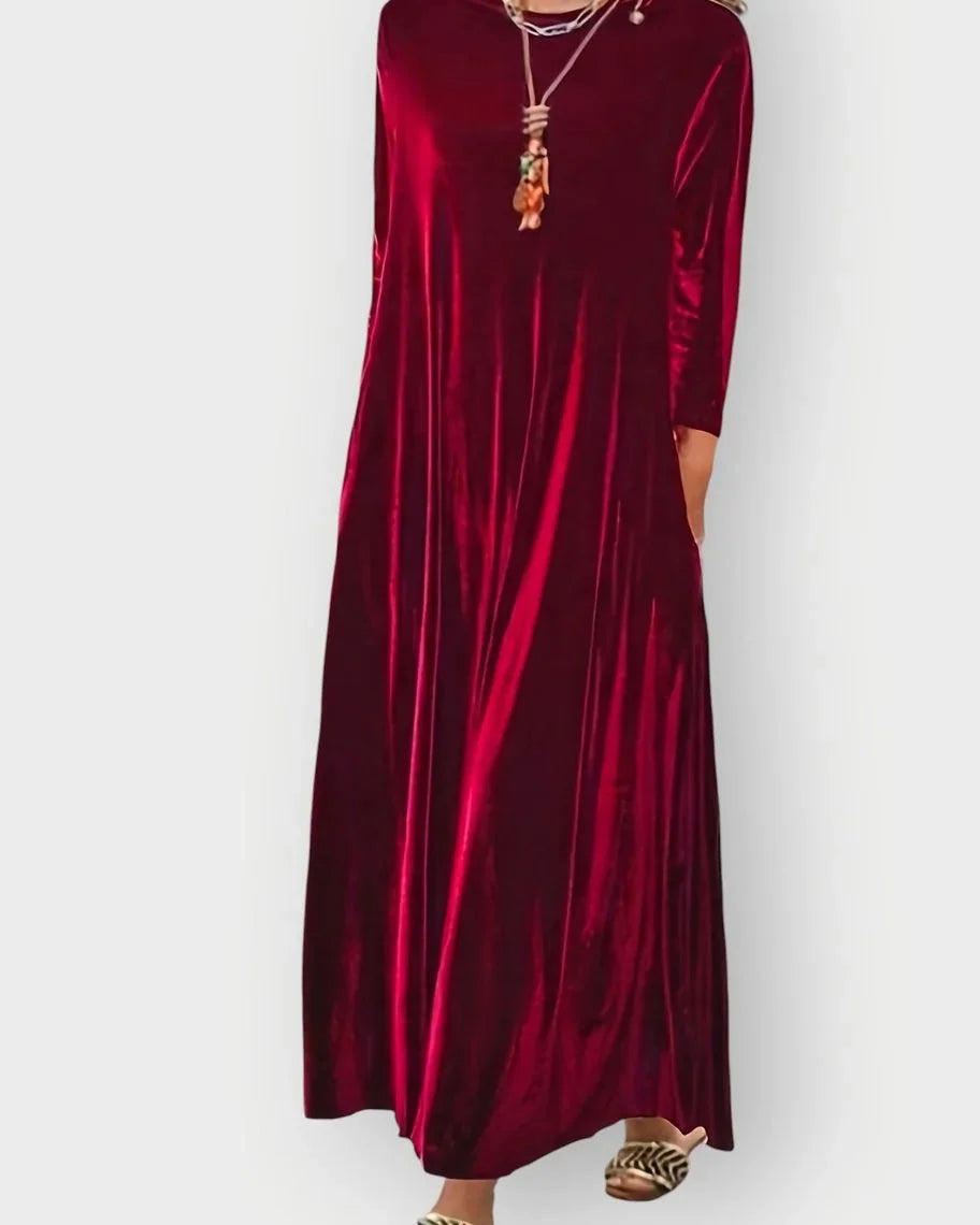 Velvet Dress – Burgundy Long Sleeve Maxi