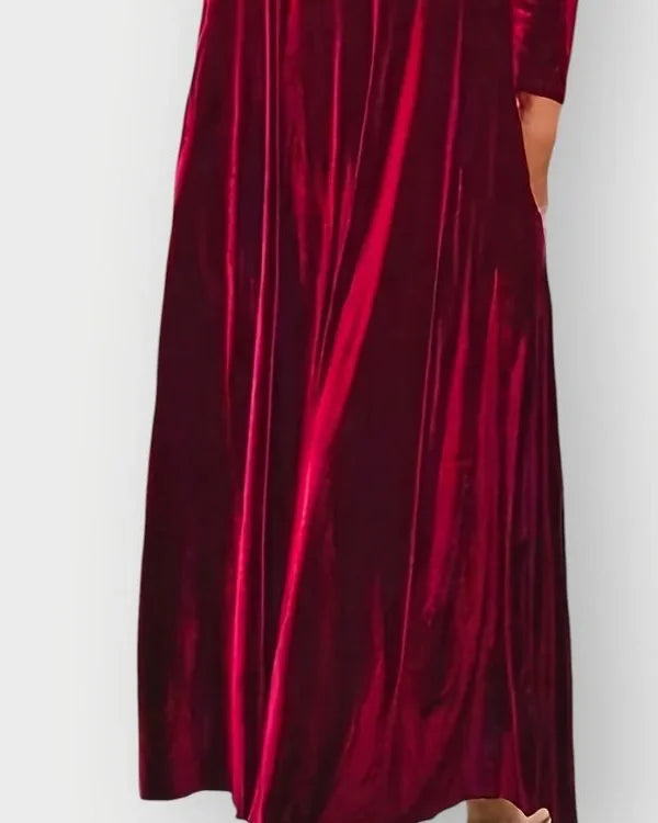 Velvet Dress – Burgundy Long Sleeve Maxi