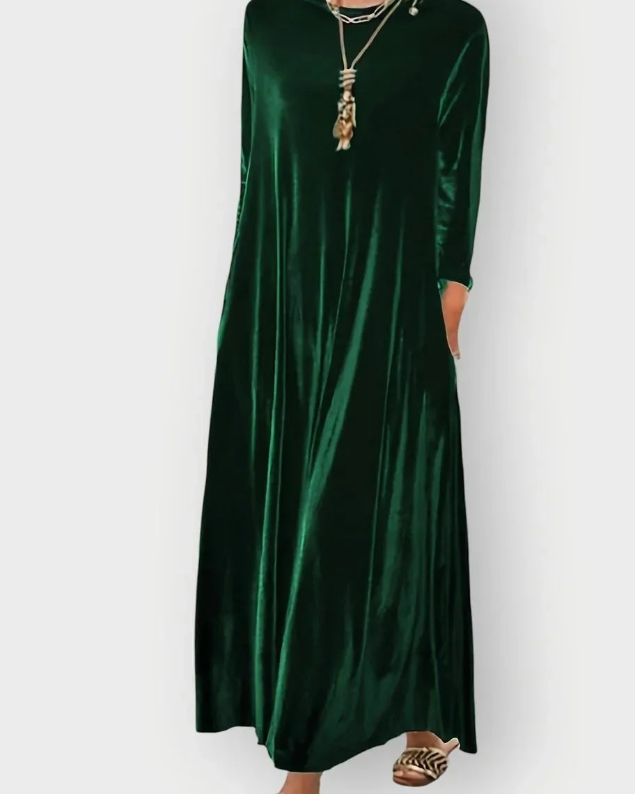 Velvet Dress – Burgundy Long Sleeve Maxi