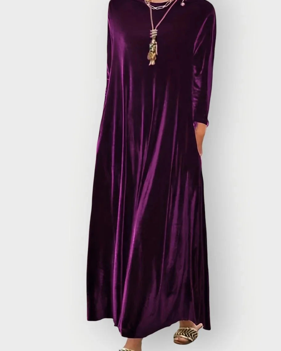 Velvet Dress – Burgundy Long Sleeve Maxi
