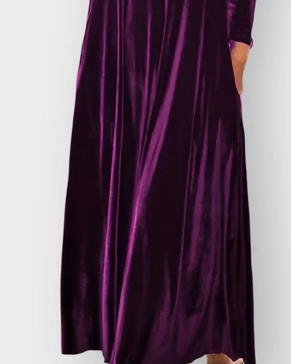 Velvet Dress – Burgundy Long Sleeve Maxi
