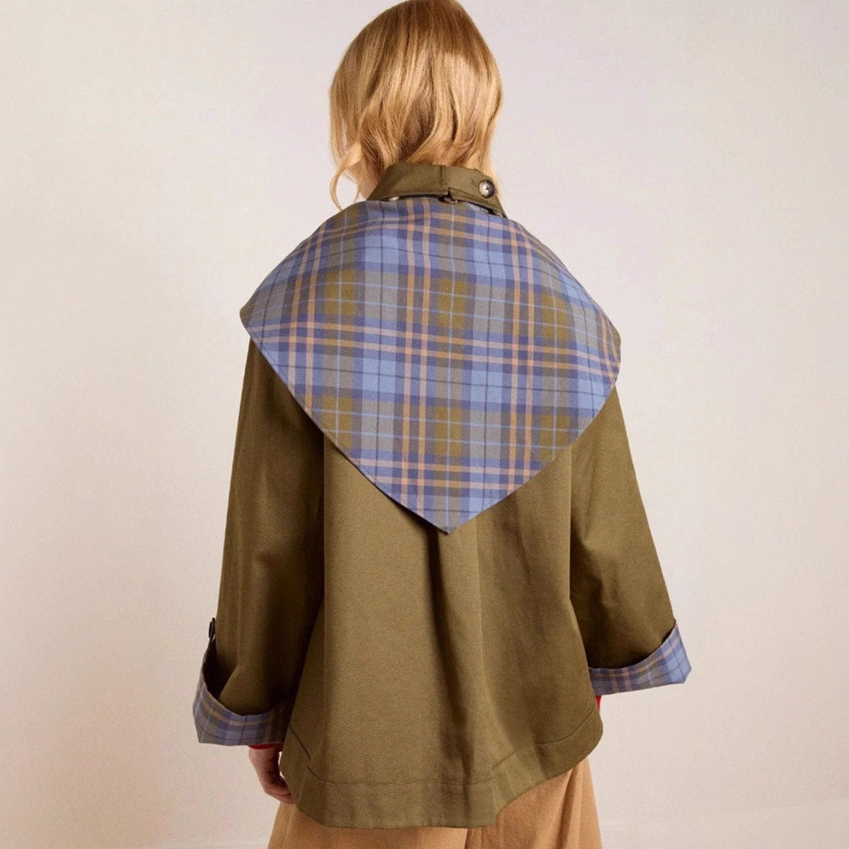 Zoe | Women's Short Oversized Trench Coat Tartan Lining Double Breasted