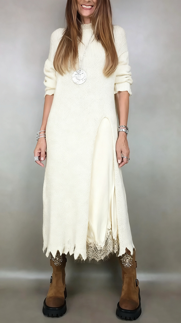 Winifred | Knit Long Sleeve Midi Sweater Dress