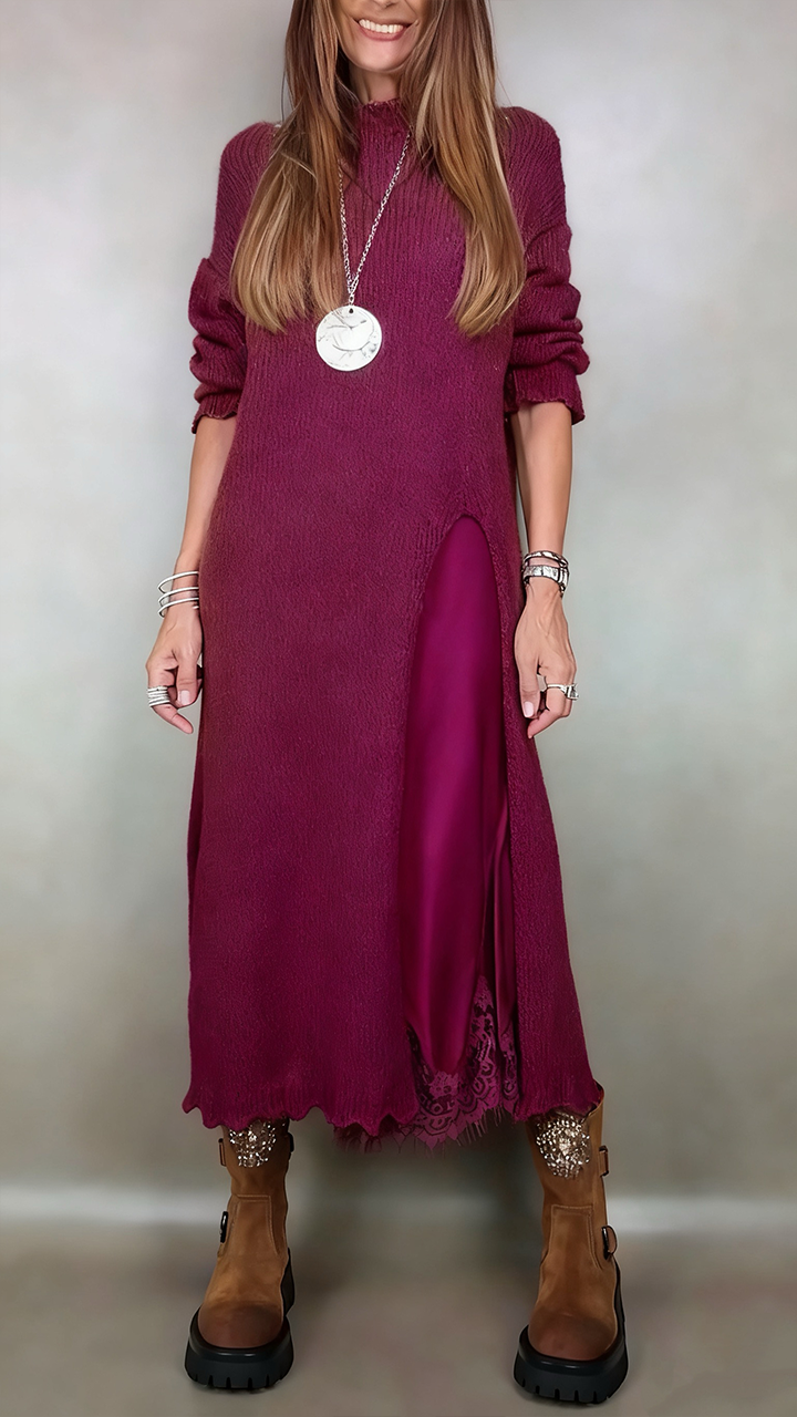 Winifred | Knit Long Sleeve Midi Sweater Dress
