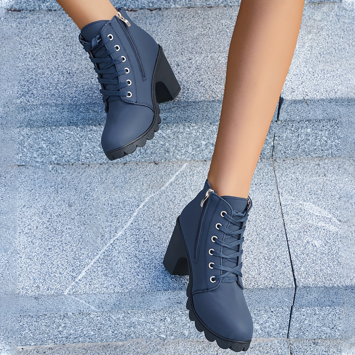 Undine | Lace-Up Block Heel Ankle Boots