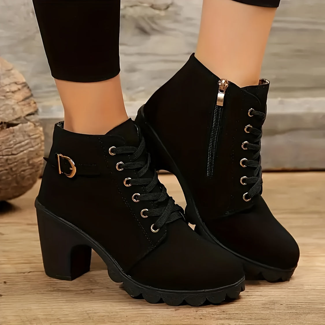 Undine | Lace-Up Block Heel Ankle Boots