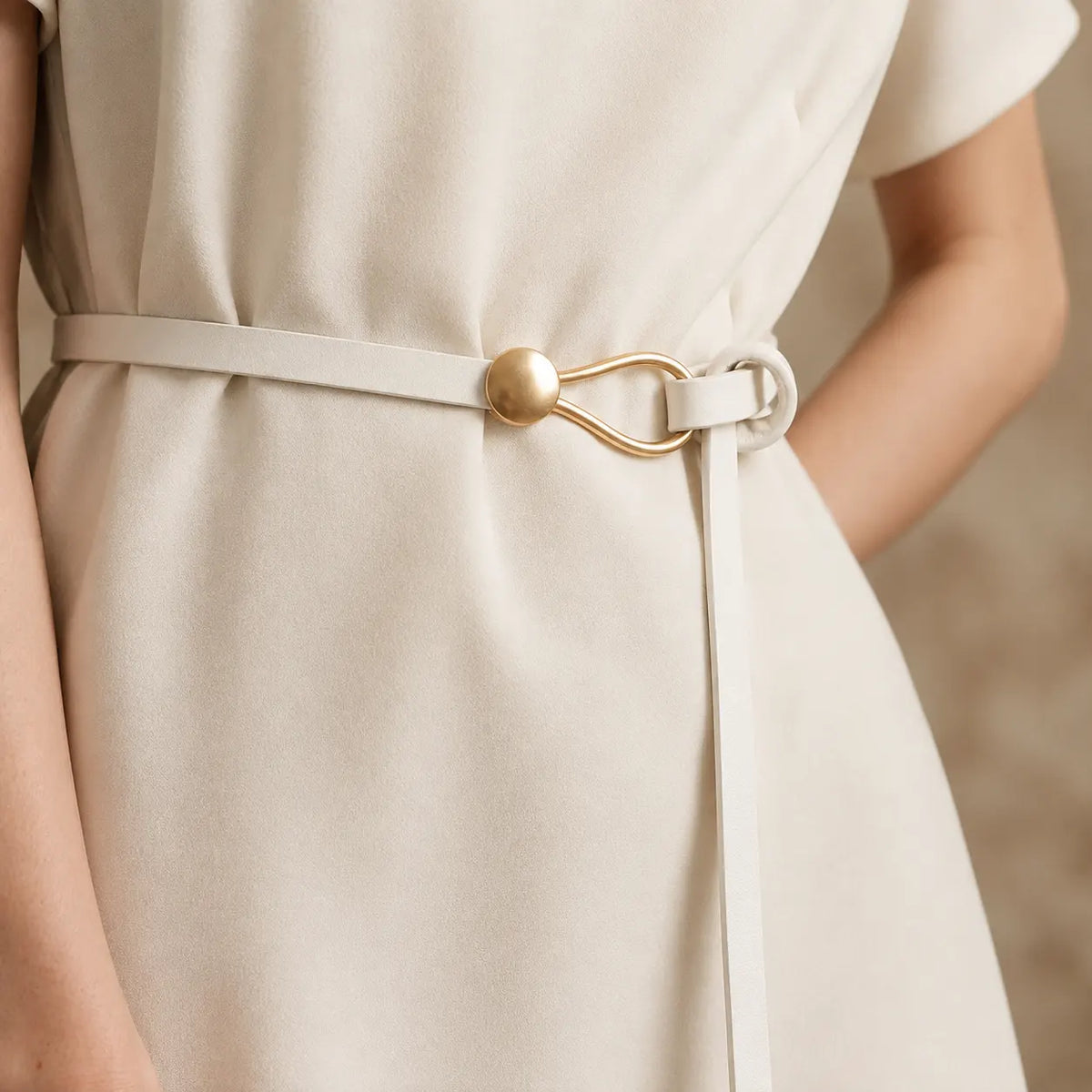 Vera - Women's Slim Leather Belt with Sculptural Hook Buckle