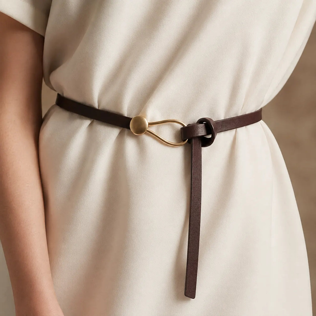 Vera - Women's Slim Leather Belt with Sculptural Hook Buckle