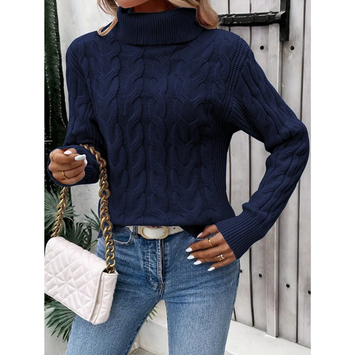 Veradis | Women's Cable Knit Turtleneck Sweater