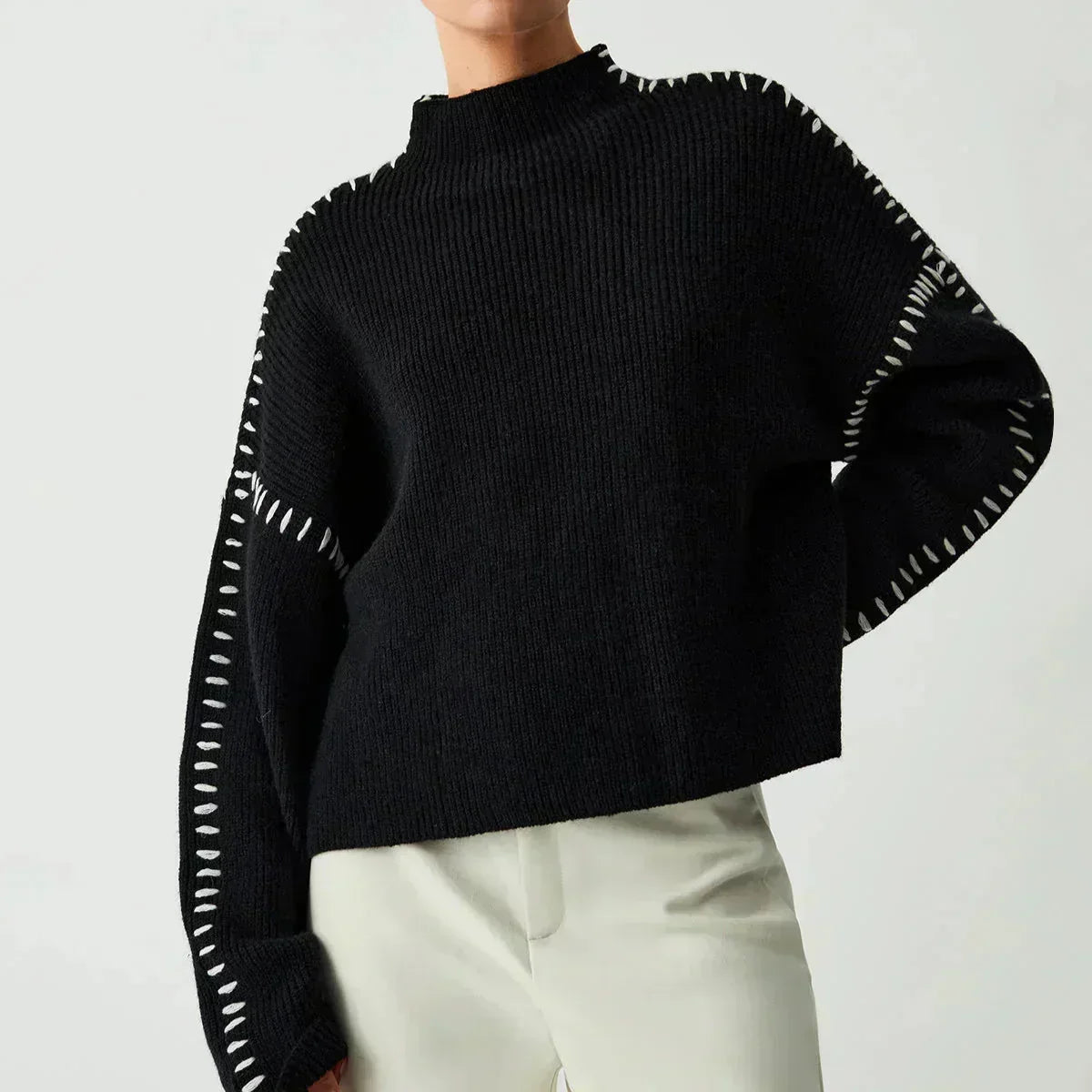 Eileen | Oversized Mock Neck Black Sweater