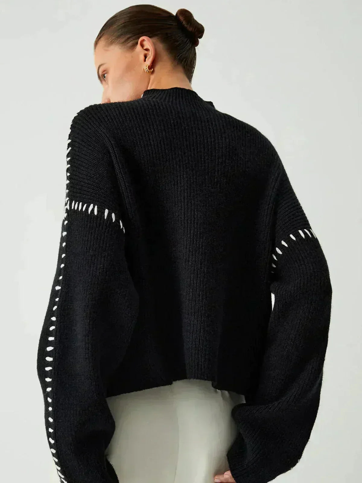Eileen | Oversized Mock Neck Black Sweater