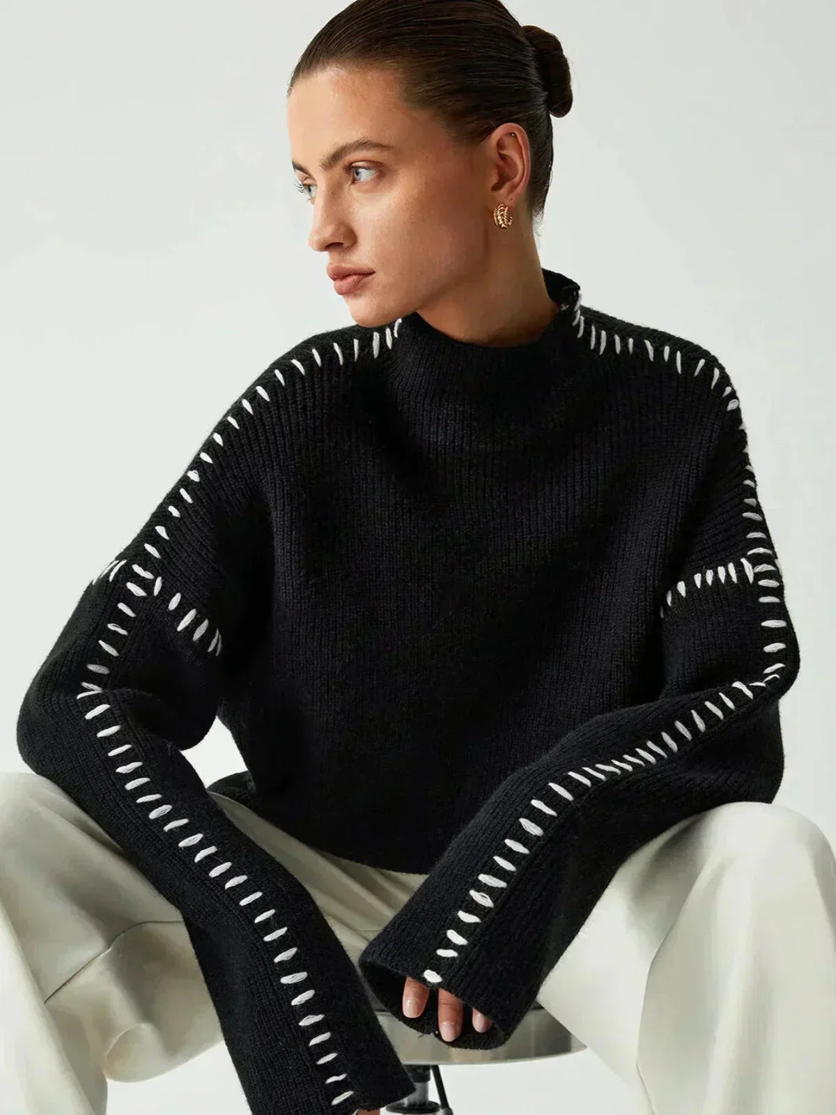 Eileen | Oversized Mock Neck Black Sweater