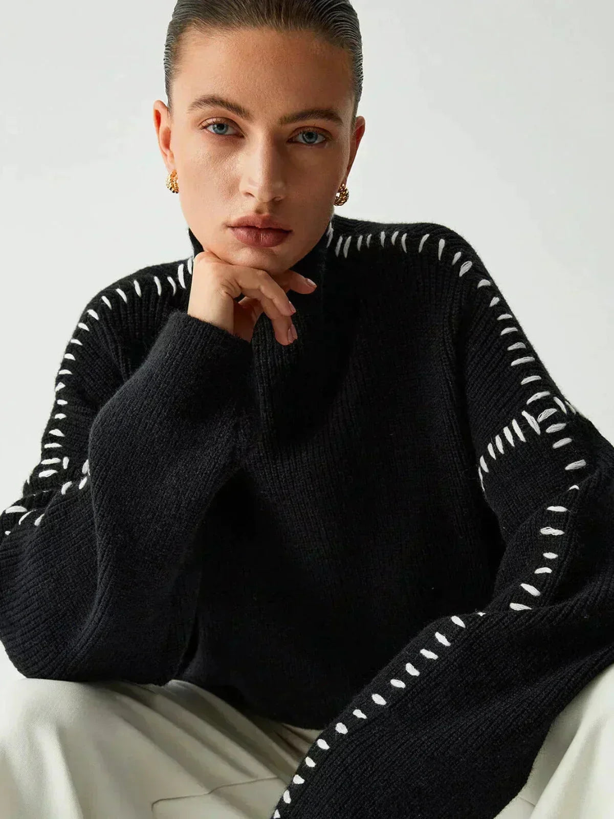 Eileen | Oversized Mock Neck Black Sweater