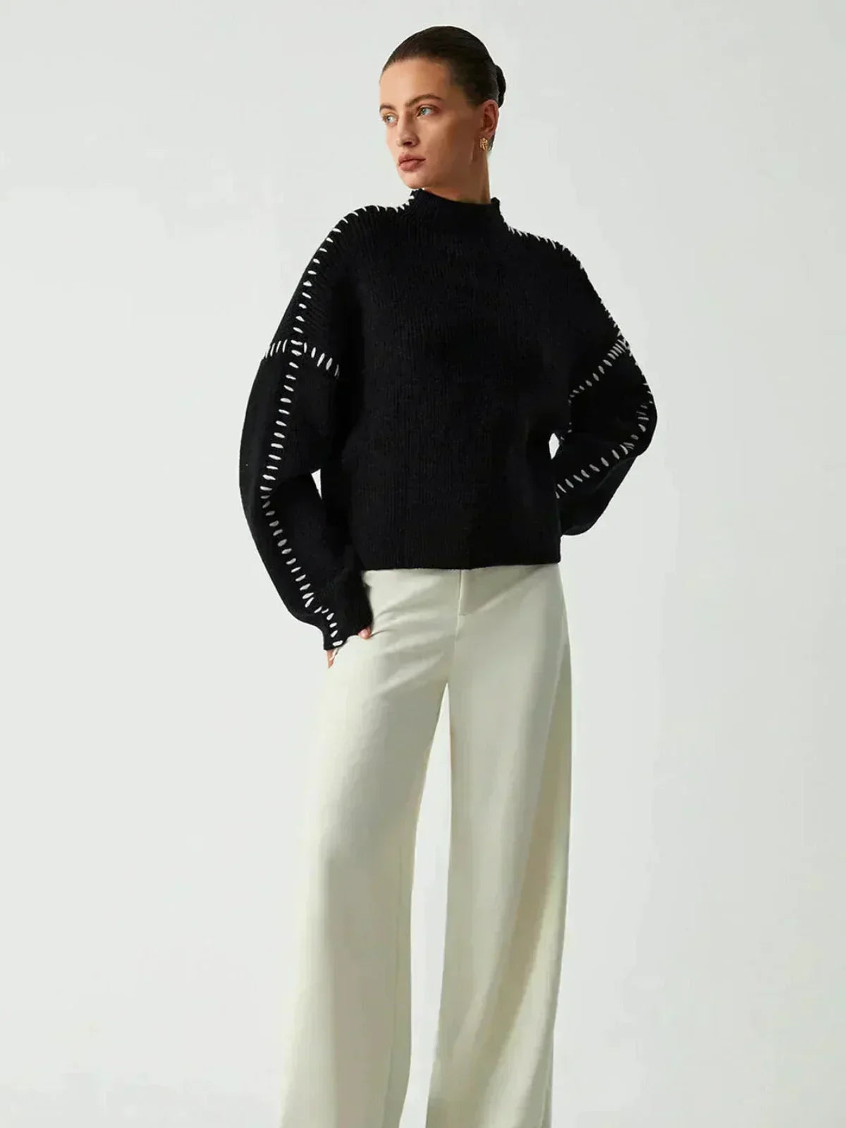 Eileen | Oversized Mock Neck Black Sweater