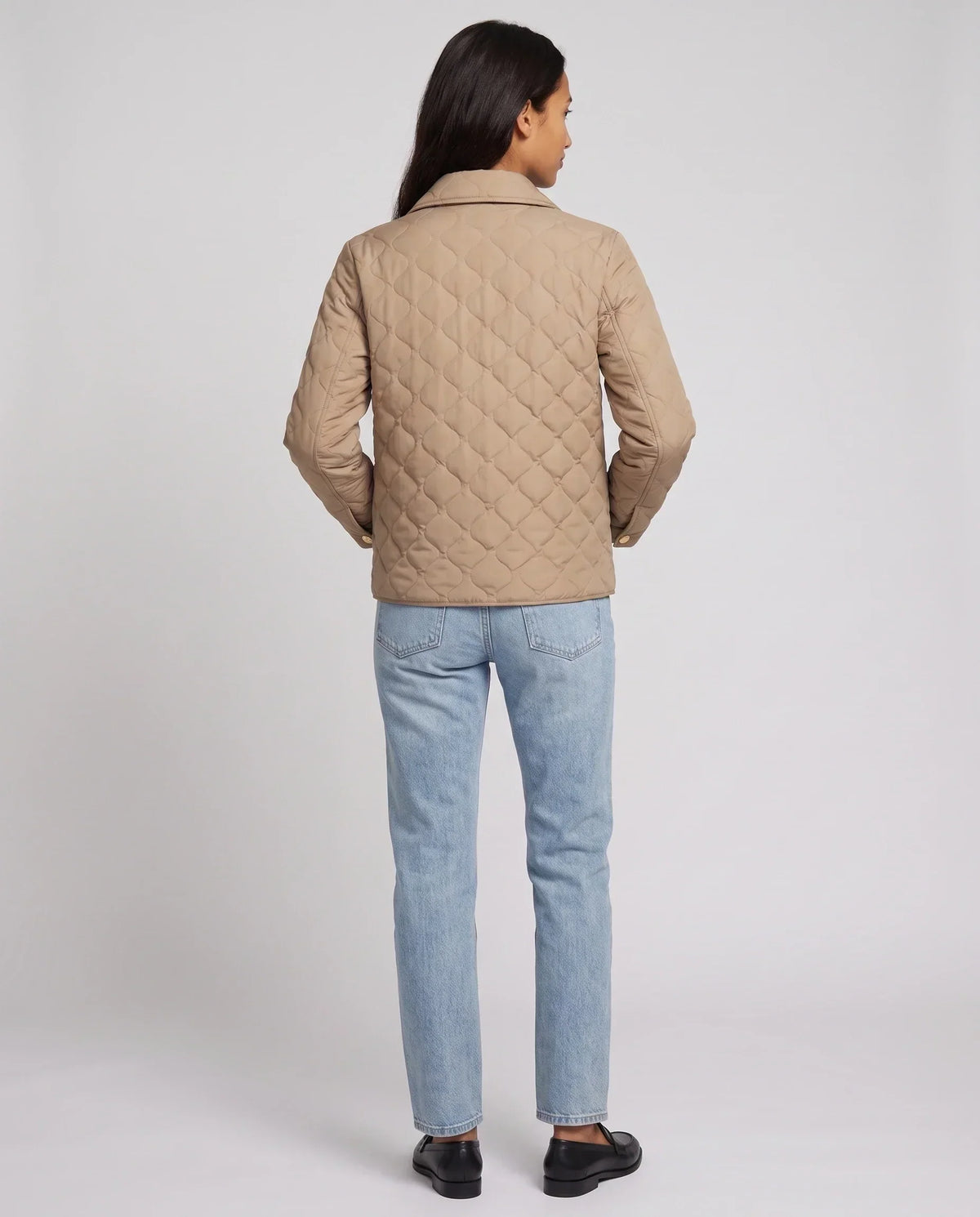 Quilted Jacket with Shirt Collar and Gold Poppers