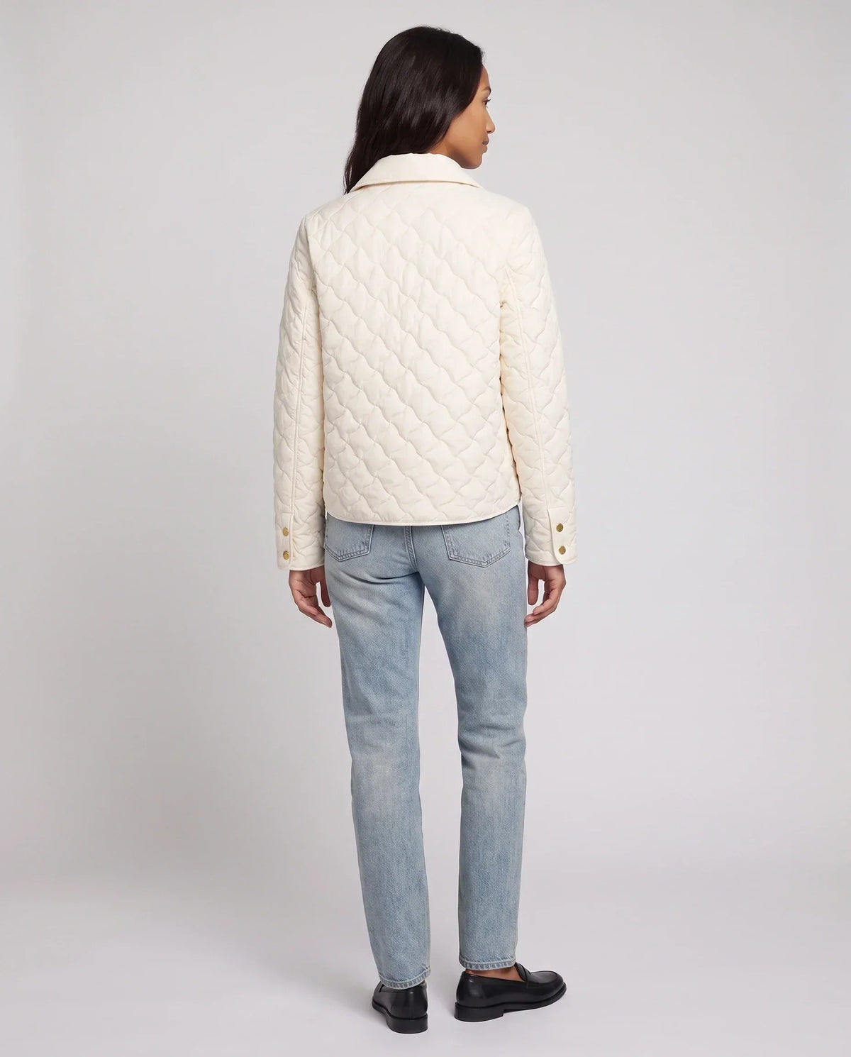 Quilted Jacket with Shirt Collar and Gold Poppers