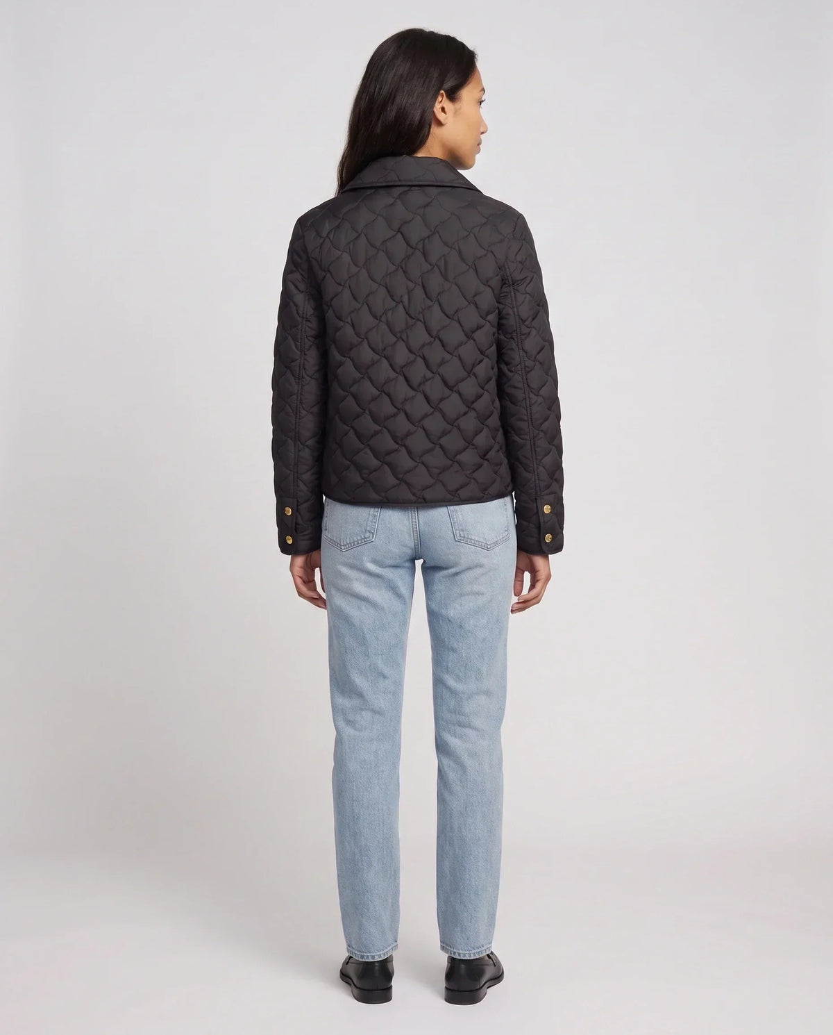Quilted Jacket with Shirt Collar and Gold Poppers