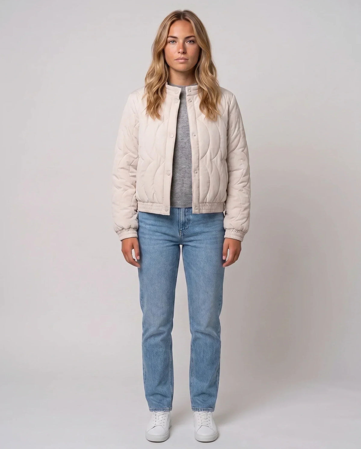 Quilted Jacket with Funnel Collar and Poppers