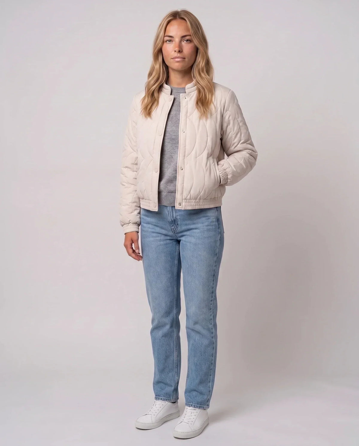 Quilted Jacket with Funnel Collar and Poppers
