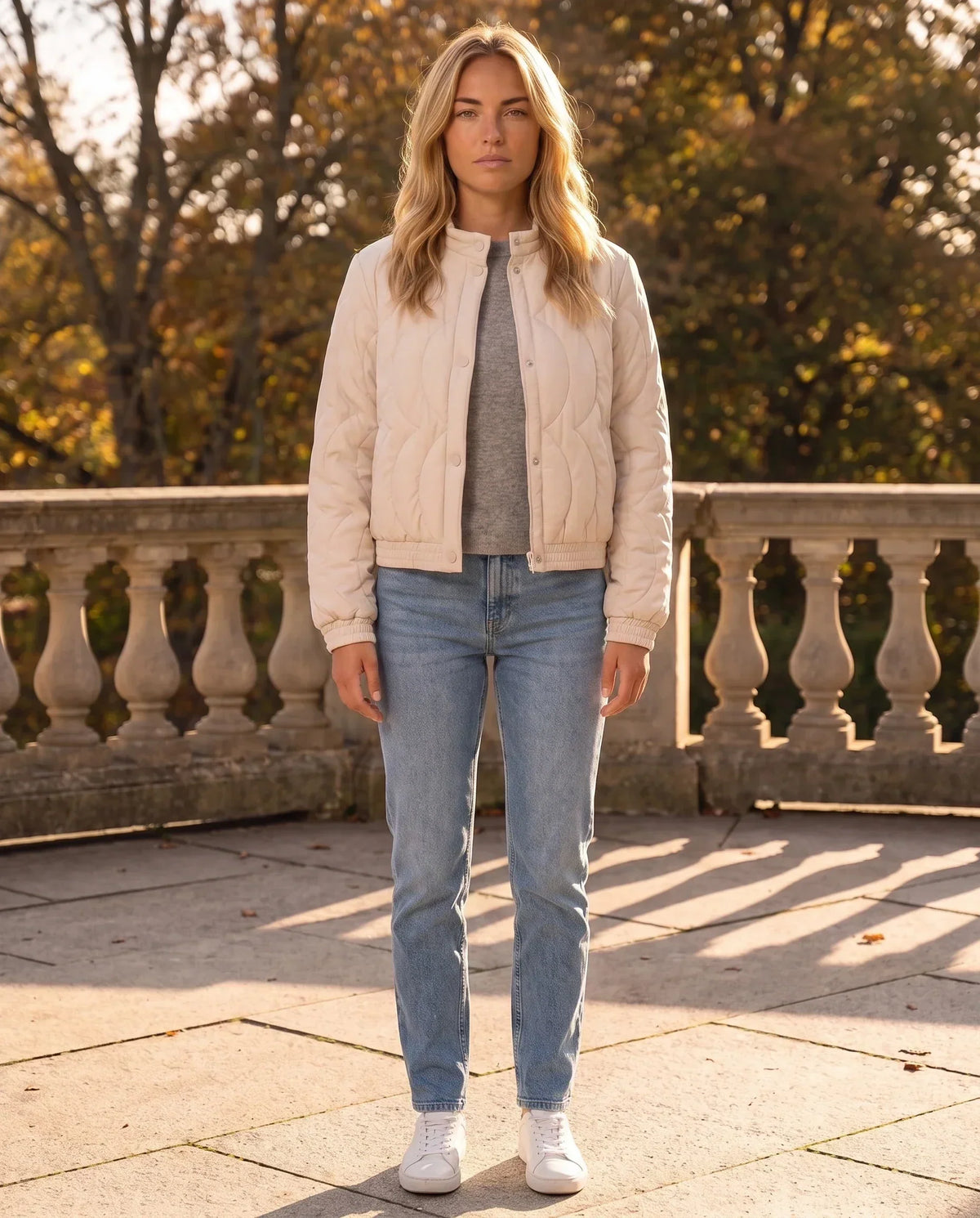 Quilted Jacket with Funnel Collar and Poppers
