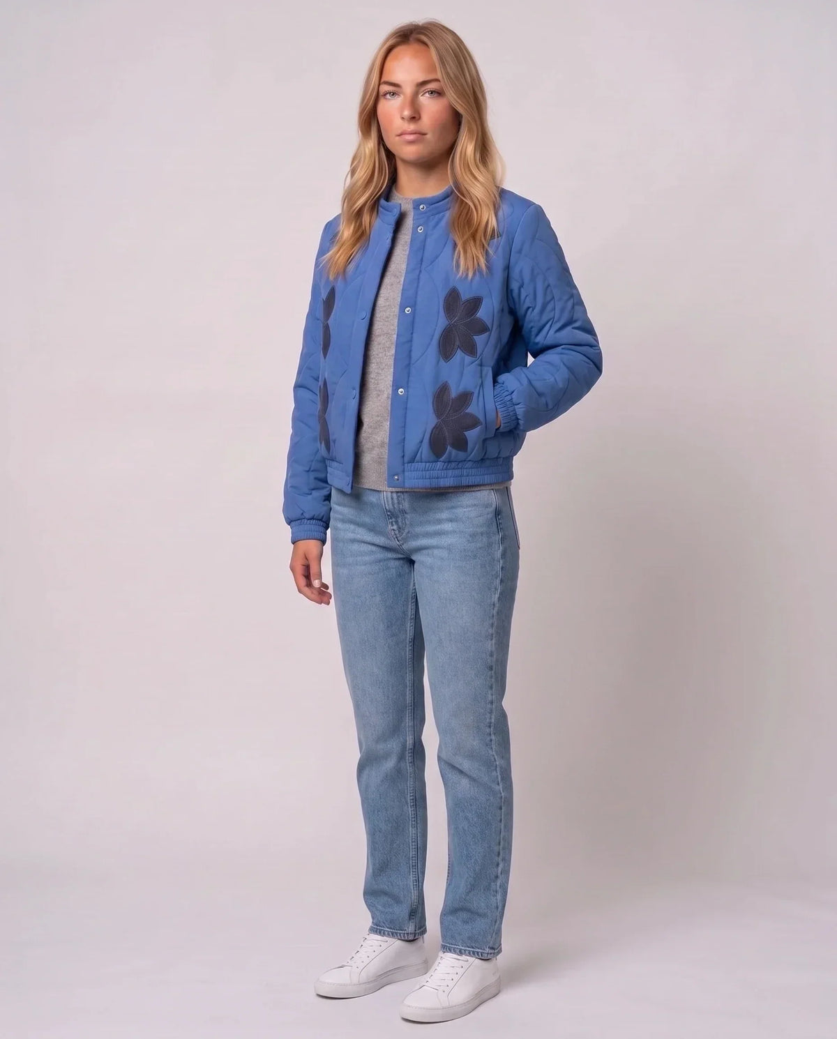 Quilted Jacket with Funnel Collar and Poppers