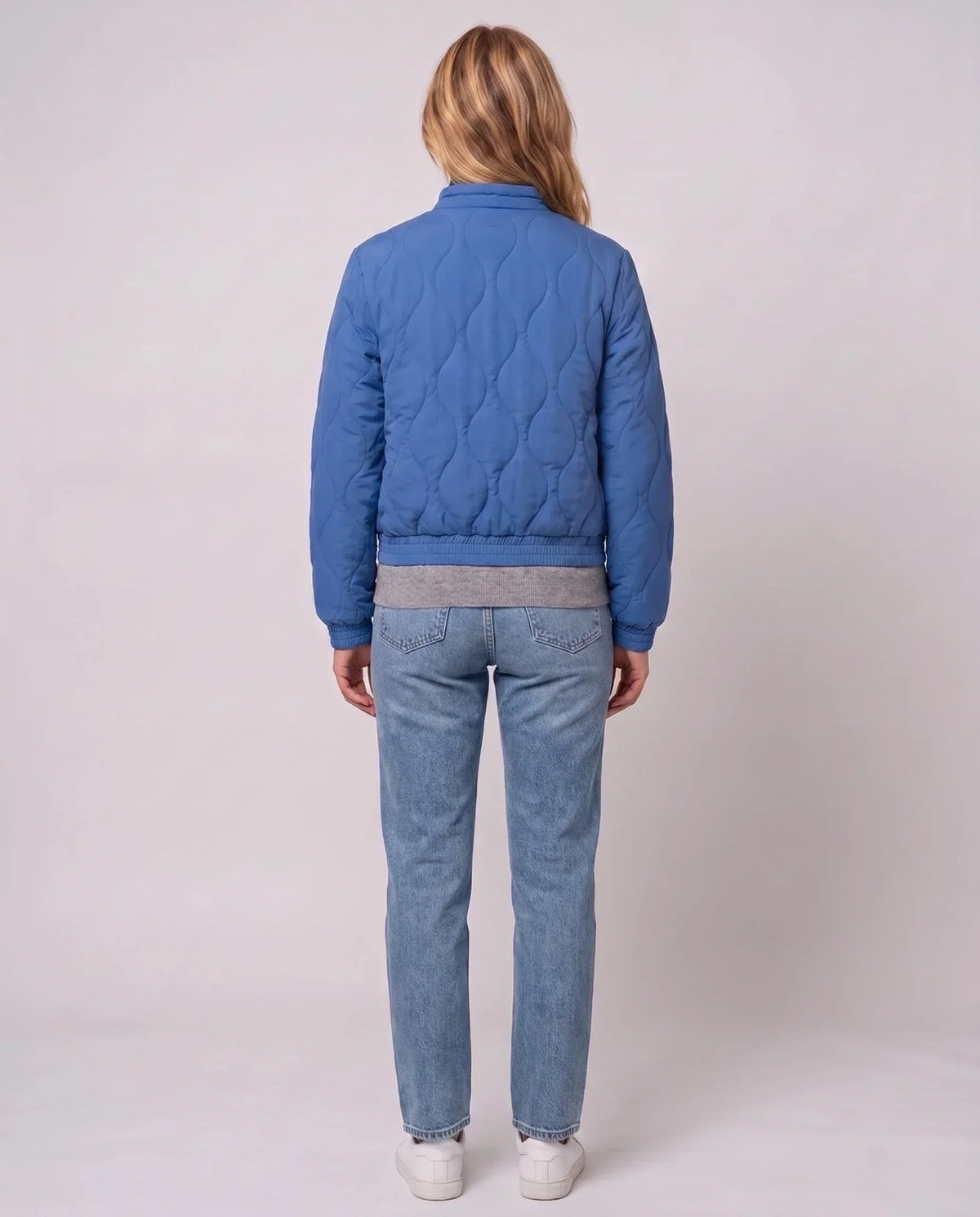 Quilted Jacket with Funnel Collar and Poppers