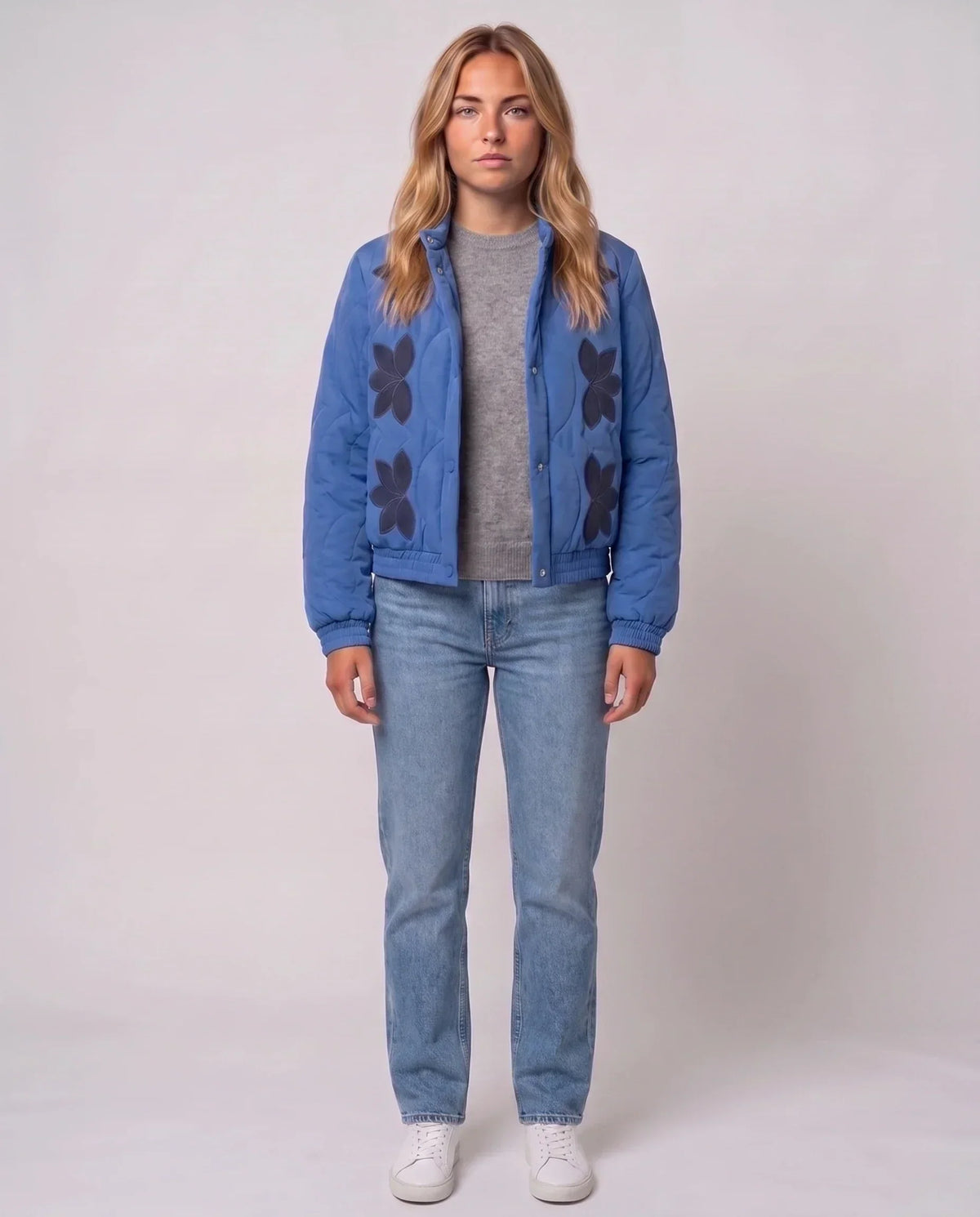 Quilted Jacket with Funnel Collar and Poppers