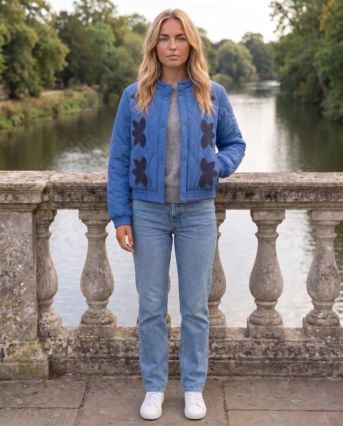 Quilted Jacket with Funnel Collar and Poppers