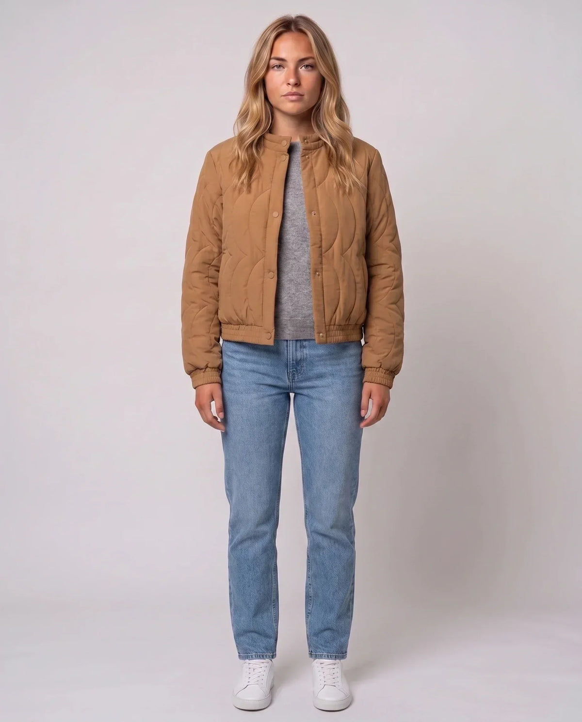 Quilted Jacket with Funnel Collar and Poppers