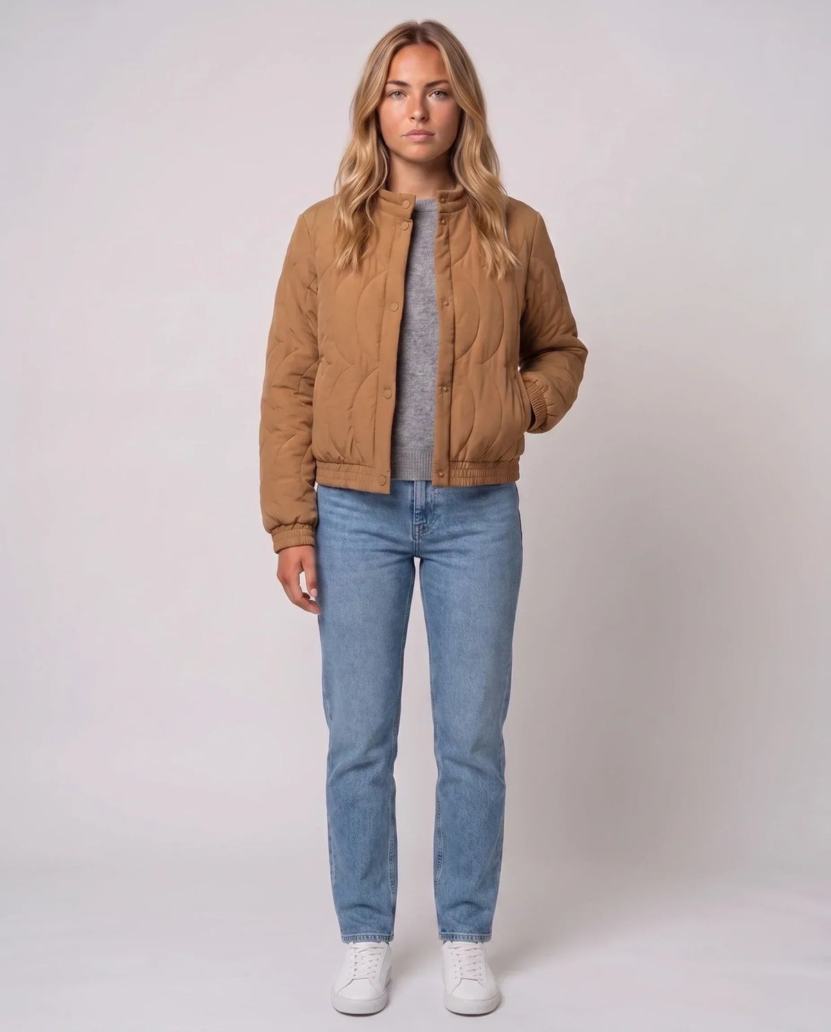 Quilted Jacket with Funnel Collar and Poppers
