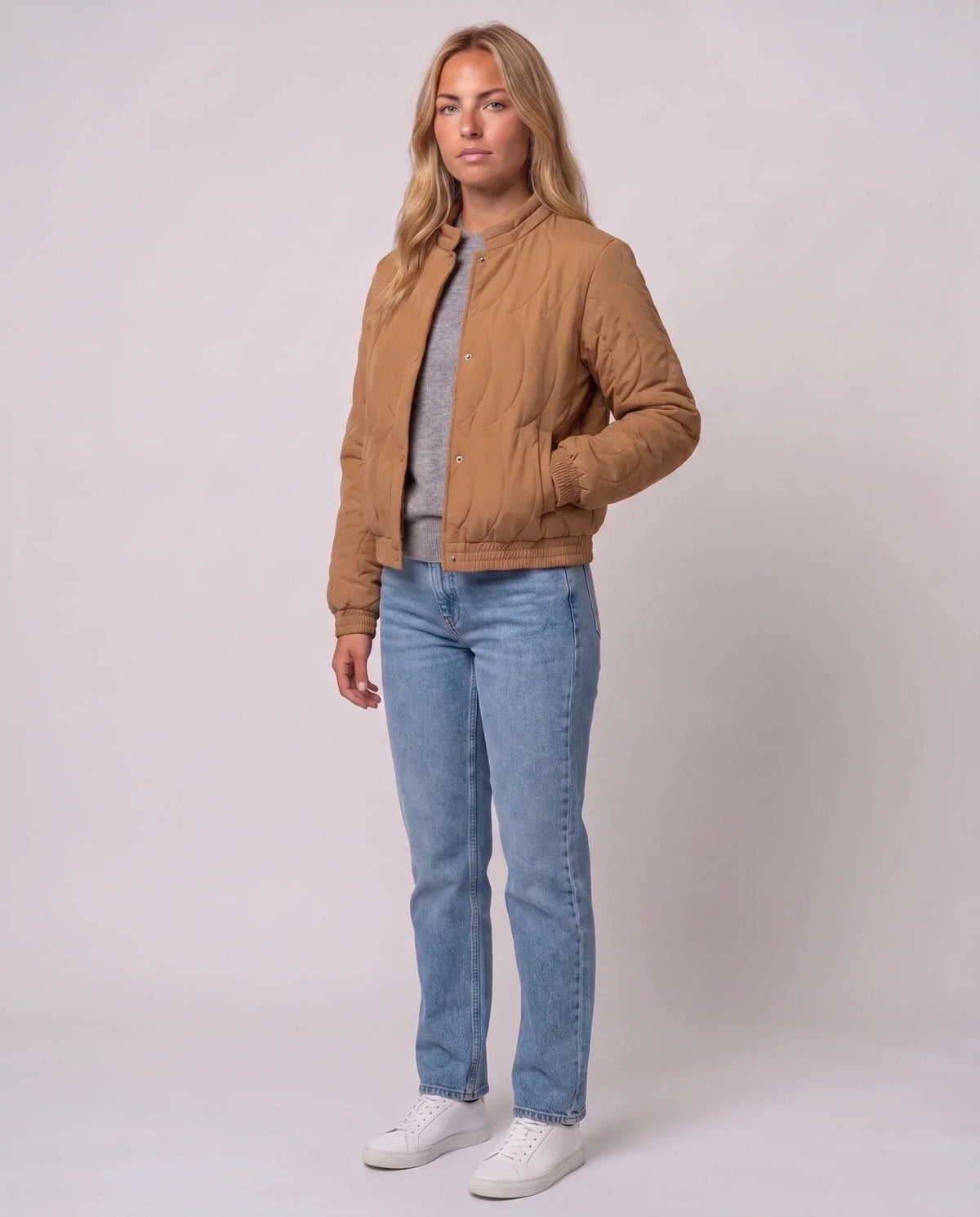 Quilted Jacket with Funnel Collar and Poppers