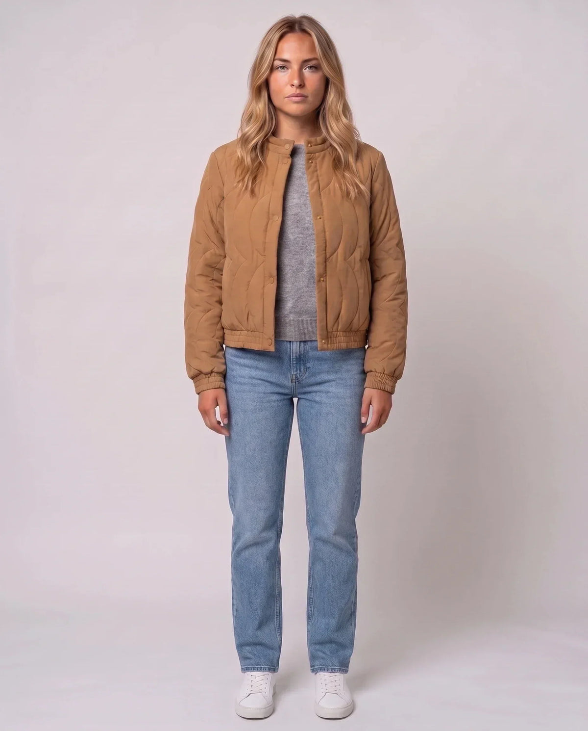 Quilted Jacket with Funnel Collar and Poppers