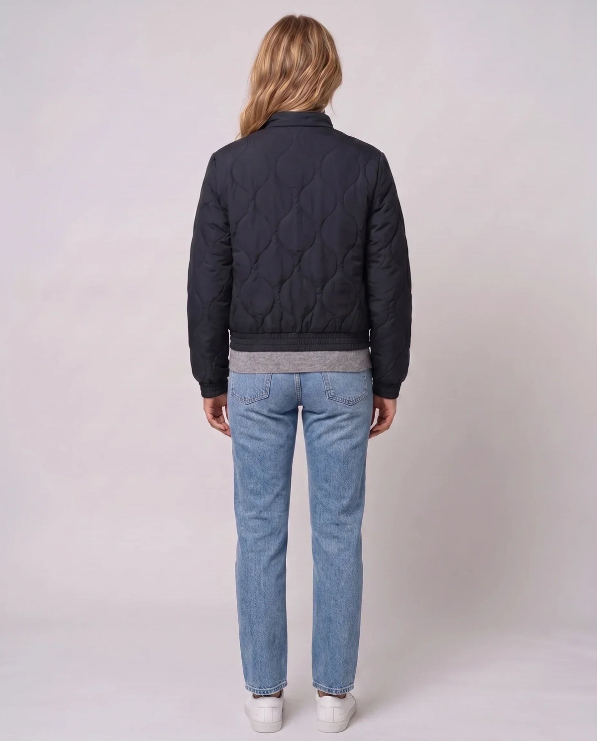 Quilted Jacket with Funnel Collar and Poppers