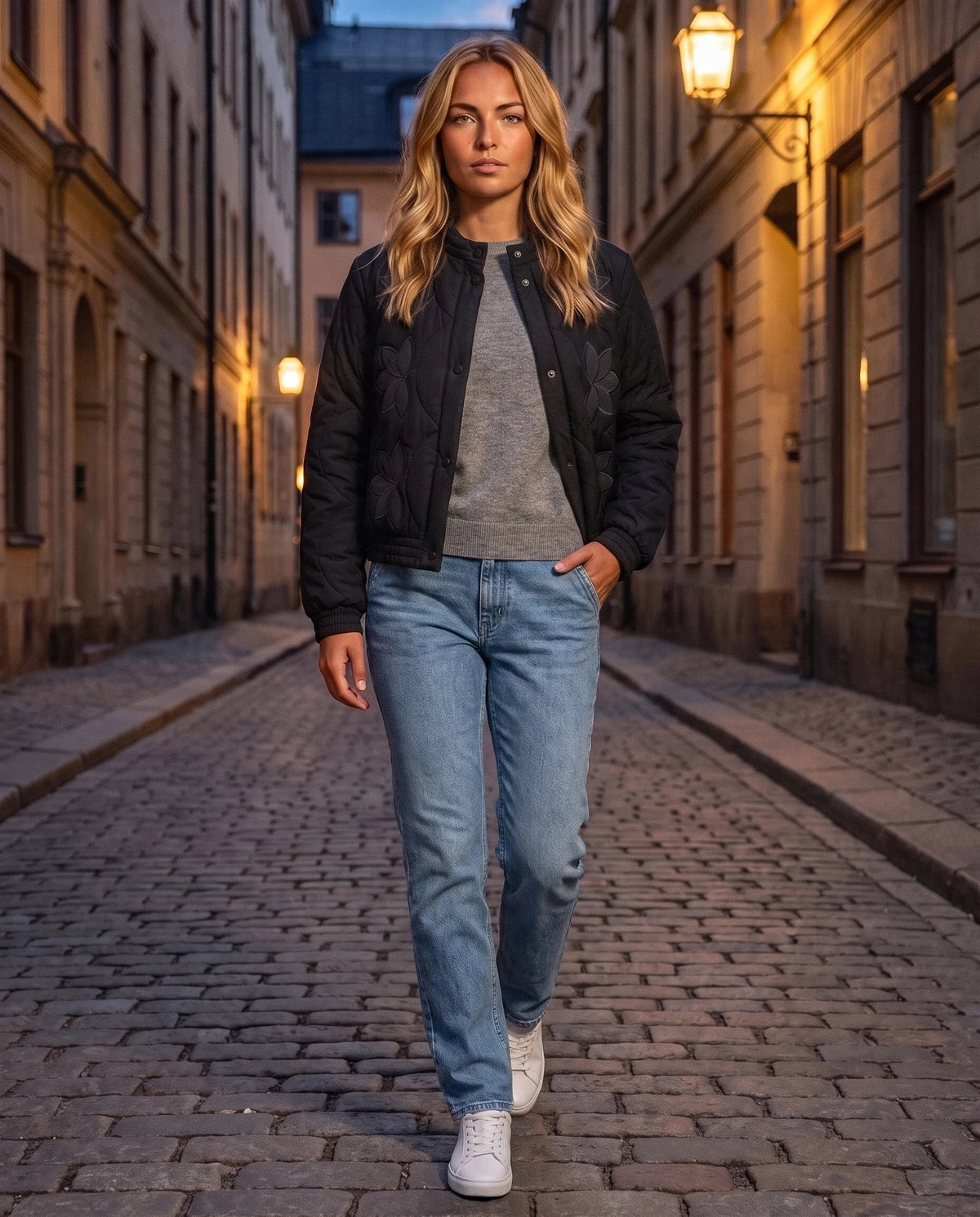 Quilted Jacket with Funnel Collar and Poppers
