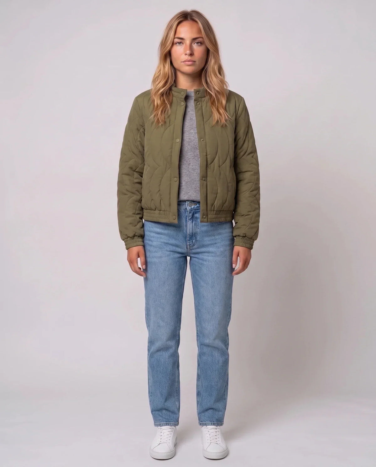 Quilted Jacket with Funnel Collar and Poppers