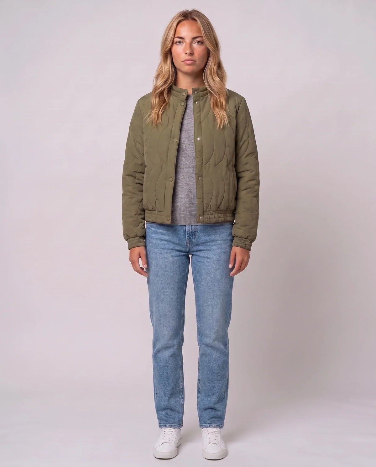 Quilted Jacket with Funnel Collar and Poppers