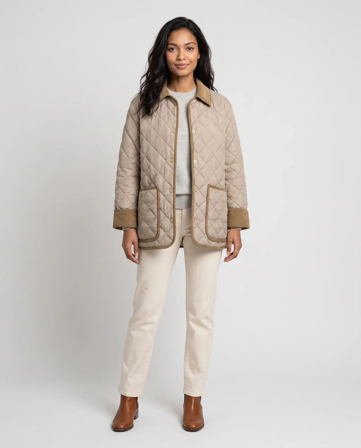 Quilted Jacket with Corduroy Collar