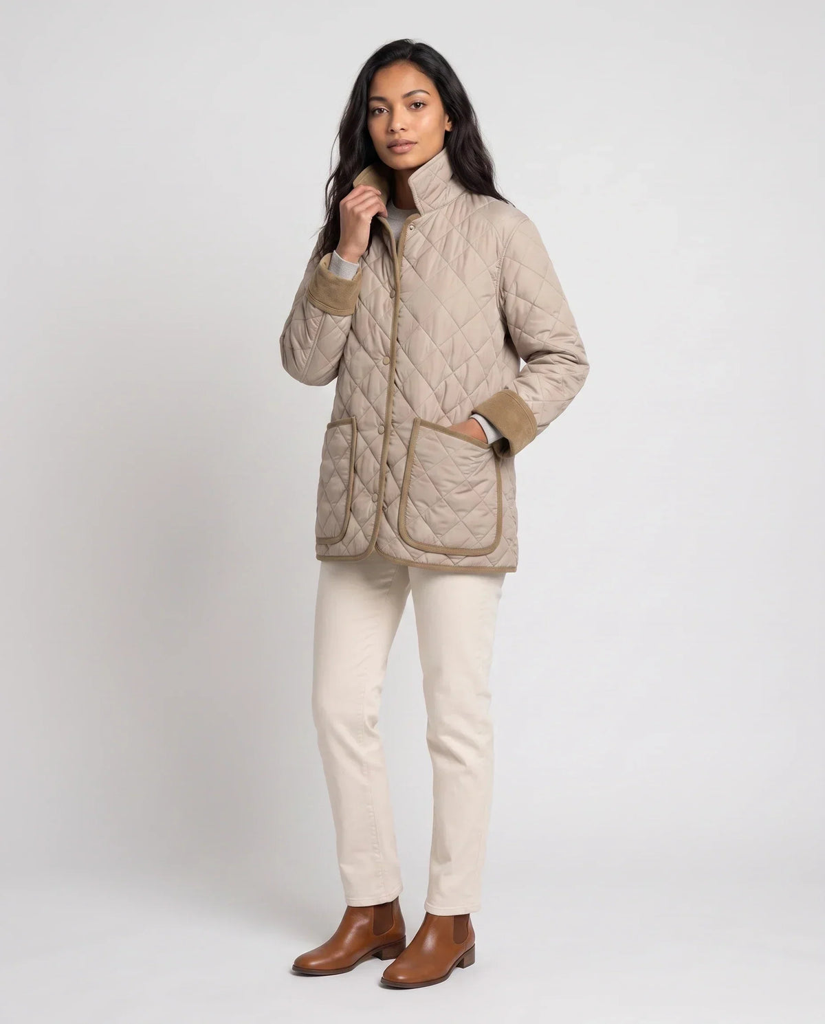 Quilted Jacket with Corduroy Collar