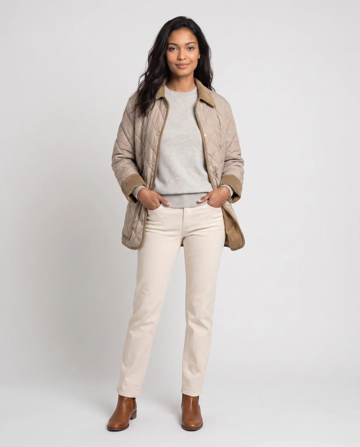 Quilted Jacket with Corduroy Collar