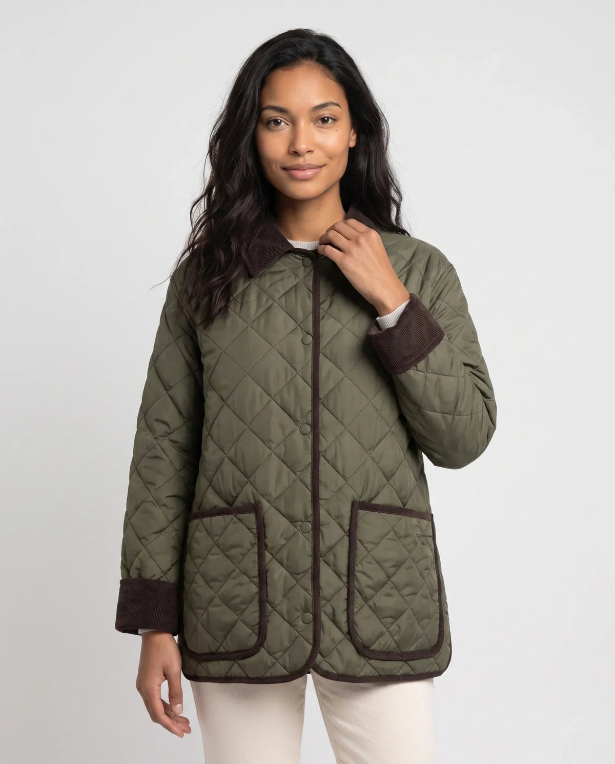 Quilted Jacket with Corduroy Collar