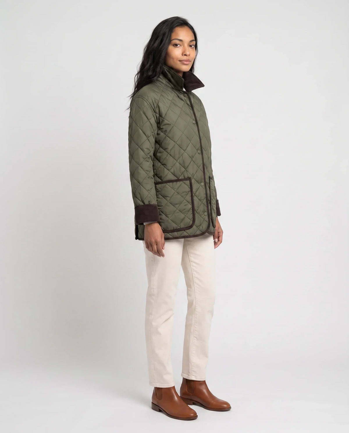 Quilted Jacket with Corduroy Collar